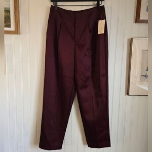 A New Day Nwt Sz 6 Chic Satin Maroon Pleated Straight Leg Trousers